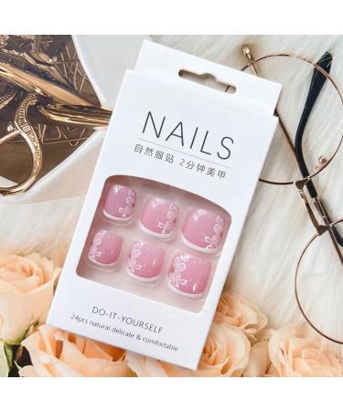 24Pcs Pink Press On Toenails with Cute Flower Design - Glossy Acrylic False Toe Nails for Women and Girls - Buy Online on GoSupps.com