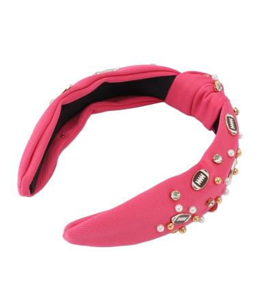 Rhinestone Knotted Headband Valentine's Day Headband Women Acrylic Rhinestone Wide Knotted Headband for Festivals (Rose Red)