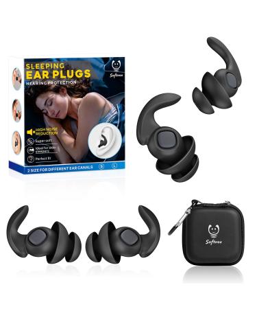 Earplugs for Sleep Noise Cancelling 30dB 2 Pairs Noise Reducing Reusable Silicone Ear Plugs - Earplugs Sound Blocking Sleeping for Side Sleepers Snoring Construction Travel Working - Carry Case Carbon Black