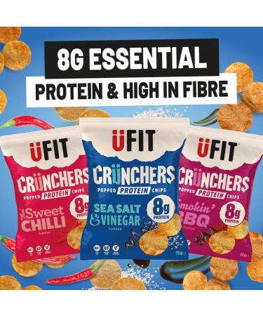 UFIT Crunchers Popped Chips High Protein Healthy Crisps - Smokin' BBQ Flavour (Box of 18 x 35g) - Buy Online on GoSupps.com