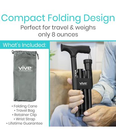 Folding Cane for Men and Women - Lightweight and Adjustable - Portable Hand Walking Stick - Balancing Mobility Aid - Sleek Black Design - Buy Online on GoSupps.com