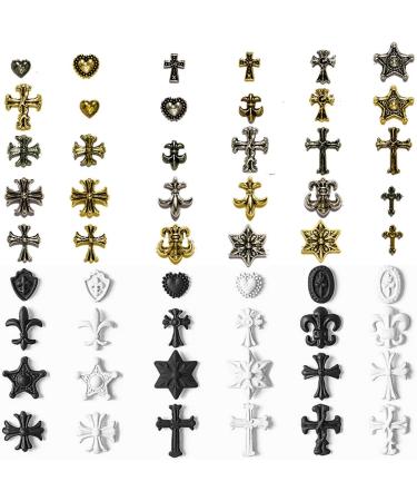 54 pcs 3D Cross Metal Silver Nail Charms - Gothic Retro Punk Hearts, Skulls, Mixed Shapes for Manicure - Nail Art Decoration Accessories - Buy Online on GoSupps.com