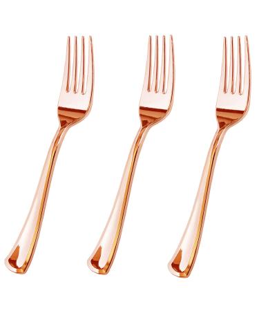 JL Prime 100 Piece Rose Gold Plastic Forks Bulk Set, Rose Gold Reusable Plastic Cutlery Set, Heavy Duty Utensils for Party & Wedding, Disposable Rose Gold Flatware, Rose Gold Plastic Forks 100 Pack 100 PC Forks Rose Gold