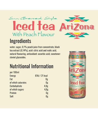 Arizona Delicious Fruit Tea Drink No Artificial Colours or Preservatives - Peach Iced Tea - 16.9 Oz - Pack Of 12 - Buy Online on GoSupps.com