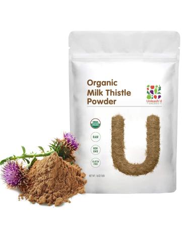 UNLEASH'D ORGANIC Milk Thistle Powder 16oz Rich in Silymarin & Antioxidants, 100% Pure Organic, Liver & Immune Support A1