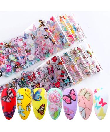 10 Sheets Butterfly Nail Foil Transfers Stickers Flowers Butterfly Starry Sky Nail Art DIY Decals for Women Girls Decoration Manicure Design