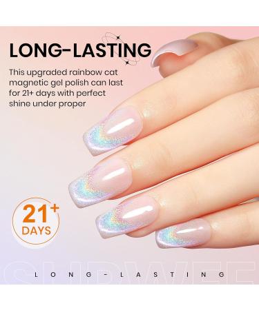 SUPWEE Rainbow Cat Eye Gel Nail Polish 15ML Holographic Glitter 9D Cat Eye Gel Soak Off UV Gel with Magnetic Stick Cat Magnetic Gel Iridescent Home Nail Art DIY Manicure T010 - Buy Online on GoSupps.com