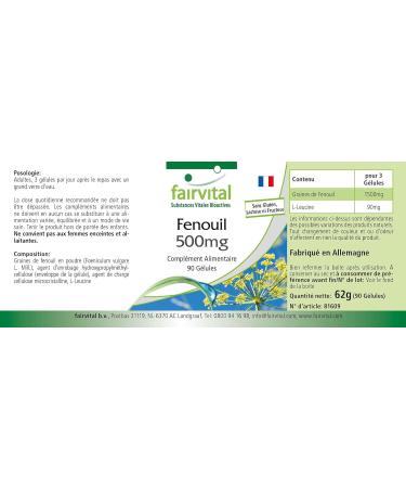 Fairvital | Fennel 500mg - High dosed - 90 capsules - - Buy Online on GoSupps.com