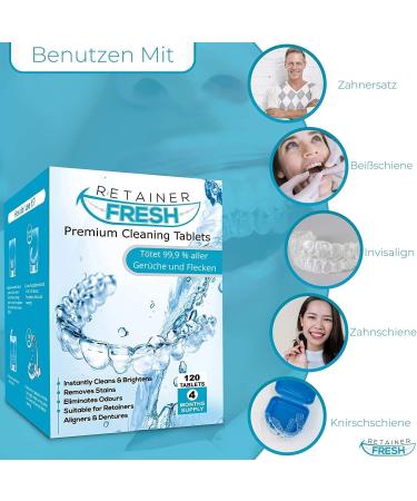 Retainer Cleaning Tablets - 120 Count for 4 Months Supply - Stain-Free & Fresh Brite - Cleaner for Retainer, Mouth Guard, Dentures, Aligners - Buy Online on GoSupps.com