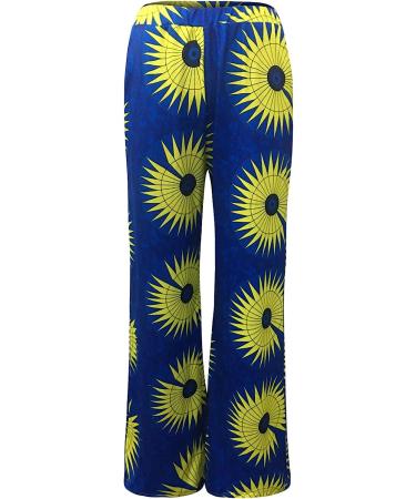 BOXIACEY Wide Leg Printed Boho Hippie Palazzo Pants | Elastic High Waist | Casual Loose Fit | Large Blue - Buy Online on GoSupps.com