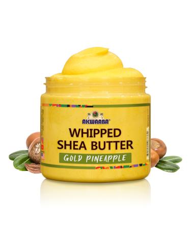 AKWAABA Whipped Shea Butter (Gold Pineapple) 12 oz - Body & Hair Moisturizer - With Raw Shea Butter from Ghana - Rich Vitamins A and E - Natural Yellow