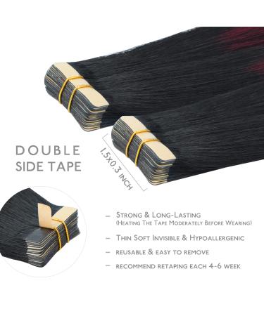 Buy 20pcs Jet Black to Burgundy Tape-In Extensions | 45cm Real Remy Hair | Silky Straight Invisible Weft - Buy Online on GoSupps.com