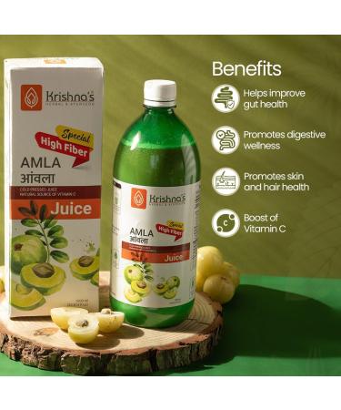 Krishna's Special Amla High Fiber Juice - 1000 ml | Fresh cold pressed Amla Juice | Helps Boosts Skin and Hair Health | Helps Detox | Rich in Vitamin C | Natural Immunity Booster - Buy Online on GoSupps.com