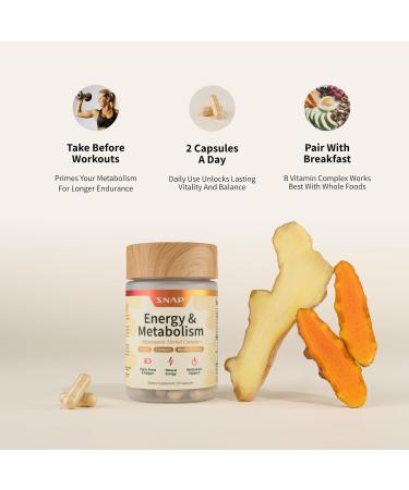 Metabolism & Natural Energy Supplements for Fatigue Relief | Stress & Mood Support | Energy Booster Pills for Women & Men with Ginger, Turmeric, Rhodiola Rosea, Herbs & Vitamins - 60 Capsules - Buy Online on GoSupps.com
