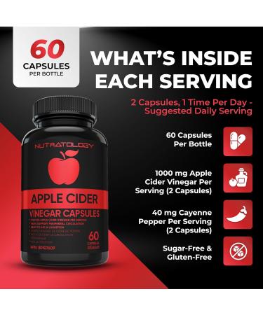 Keto Friendly Apple Cider Vinegar Capsules - 1000MG Apple Cider Vinegar & 40MG Cayenne Pepper Per 2 Cap Serving (500MG ACV Per Cap)- Formulated For Improved Digestive Health - 60 Capsules 60 count (Pack of 1) - Buy Online on GoSupps.com