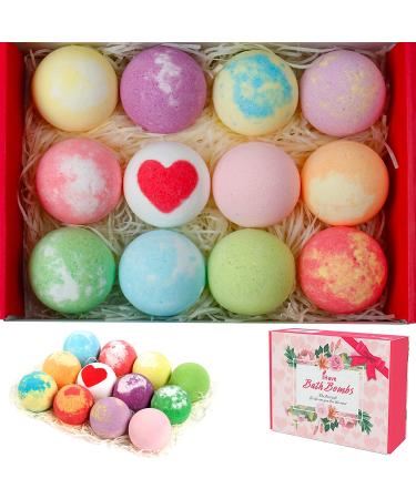 12 Large Bath Bomb Set for Women - Natural Handmade Spa Gifts with Essential Oils - Romantic Gift for Her - Pack of 12 - Buy Online on GoSupps.com