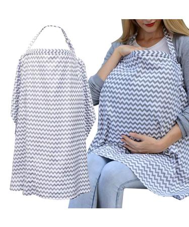 Auranso Breastfeeding Cover Infinity Nursing Cover Scarf with Pockets Breathable Cotton Mums Breastfeeding Apron Shawl Baby Car Seat Cover Baby Swaddle Blanket Grey Grey One Size