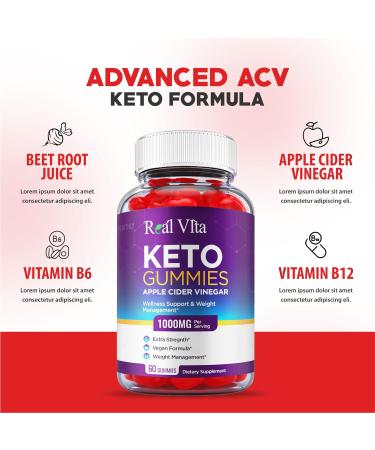 Real Vita Keto Gummies 2 Pack - Vegan Formula with ACV, B12, and Beet Root Juice (120 Gummies) - Buy Online on GoSupps.com