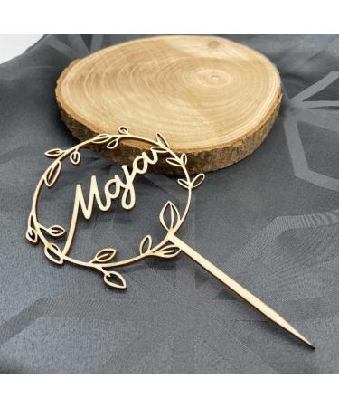 Personalized Wooden Cake Topper with Name - Custom Birthday Wedding Baptism & Communion Cake Decoration (Flower Wreath) - Buy Online on GoSupps.com