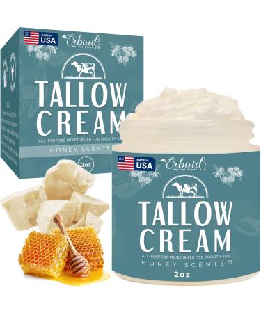 Beef Tallow Cream All Natural Grass Fed Beef Tallow and Honey All Purpose Balm Moisturizing Face and Body Lotion for Eczema Cracked Dry Itchy Irritated Skin Skin Repair Skincare Made in USA