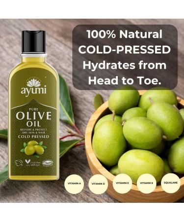 Ayumi Pure Olive Oil Cold Pressed Olive Oil For Healthier Hair & Less Wrinkled Skin. With Vitamins A D E & K and Squalane 1 x 150ml - Buy Online on GoSupps.com