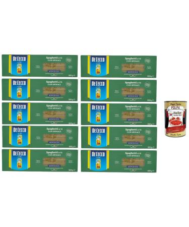 Italian Gourmet E.R. De Cecco Pack of 10 Spaghetti No. 12 with Spinach 500g + Italian Gourmet Polpa 400g