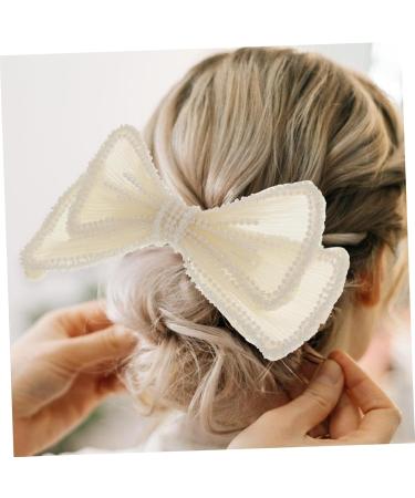 Beavorty 1PC bow hairpin wedding headpiece for bride Large Hair Bows Hair Bows Clips hair barrettes for women wedding hair clips for brides Headdress white plastic crocodile skin girl pearl - Buy Online on GoSupps.com