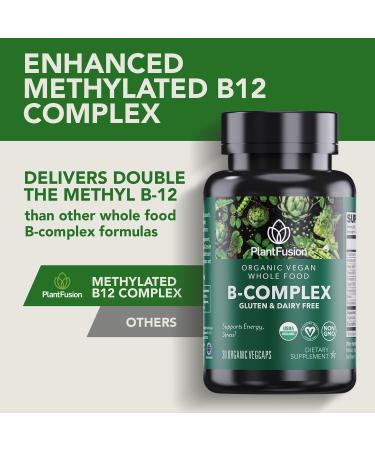 PlantFusion Organic Vitamin B-Complex Vegan Whole Food Supplement for Energy & Metabolism Methylated B12 Guava Lemon & Basil Non-GMO Gluten-Free - 30 Capsules - Buy Online on GoSupps.com