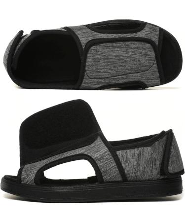 ZXAY Open Toe Diabetic Recovery Slippers | Adjustable Sandals for Swollen Feet | Grey Middle-Aged & Elderly Shoes - Buy Online on GoSupps.com