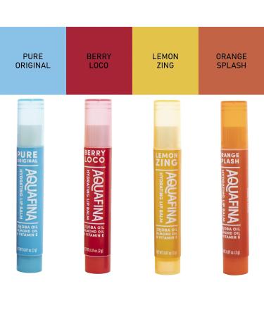 Aquafina Hydrating Lip Balm 8-Pack with Jojoba & Almond Oils | Vitamin E | New Flavors - Lemon Zing, Orange Splash, Berry Loco, Pure Original - Buy Online on GoSupps.com