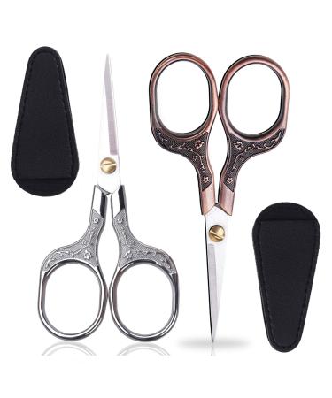 KISTARCH 2pcs 5Inch Small Vintage Precision Scissors ,Multi-Purpose Beauty Grooming Kit for Hair trimming,Facial,Beard,Eyebrow,Eyelash, sewing scissors for Embroidery,Craft, Art Work & Everyday Use 5 Inch Silver, 5 Inchcopper Red