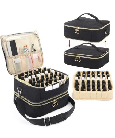 Nail Polish Organizer  Detachable 2 Layers Nail Polish Storage  Holds 42 Bottles Gel Nail Polish Nail Lamp Drill Manicure Tools  Large Makeup Bag Cosmetic Bag with Dividers Shoulder Strap Trolley Belt Black