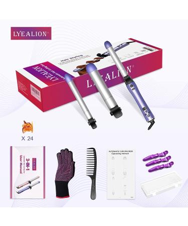 Beach Wave Rotating Hair Curling Iron with 3 Interchangeable Barrels - LCD Display, Fast Heat-up, Ceramic Coating - Purple - Buy Online on GoSupps.com