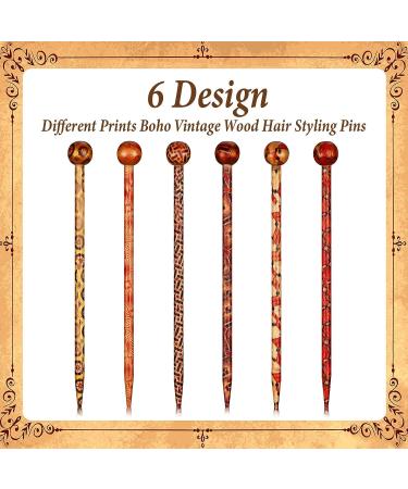 12 Vintage Chinese Wood Hair Sticks | Japanese Style Hair Chopsticks for Women | Retro Hair Accessory | 6 Unique Prints - Buy Online on GoSupps.com