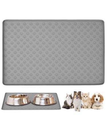 Dog Food Mat 48 x 30cm x 1cm Food Grade Silicone Dog Bowl Mat Spill-Proof Dog Mat for Bowls Upgraded Raised Edges Dog Splash Pads for Clean Floors Anti-Slip Waterproof Design (Grey)