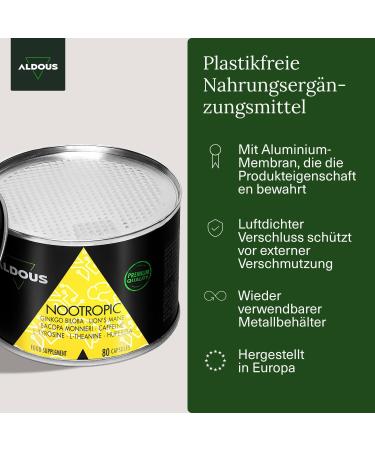 Natural Nootropic 80 Capsules | Boost Memory & Concentration | Energy with Ginkgo Biloba Lion's Mane Caffeine | Bacopa Monnieri Tyrosine Theanine Huperzia | Made in EU - Buy Online on GoSupps.com