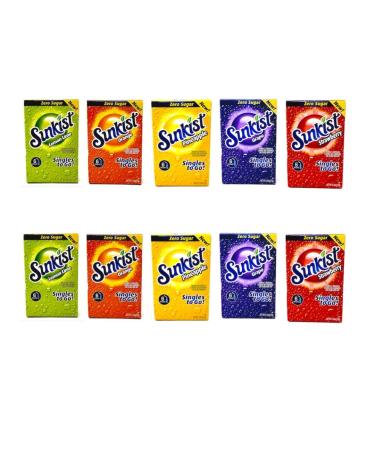 Sunkist Zero Sugar Singles To Go Bulk Variety Pack - 5 Flavors - Orange Grape Pineapple Lemon Lime and Strawberry - 10 Total Boxes for 60 Total Packets - 2 Boxes of Each Flavor