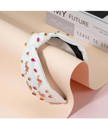 Mixcbe Flamingo Headbands for Women Boho Hawaiian Flamingo Headbands Pink Crystal Top Knot White Headband Summer Accessories Beach Vacation Outfits(white) - Buy Online on GoSupps.com