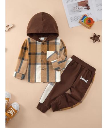 Naiyafly Toddler Boys Hoodie Plaid Sweatshirt + Pants Set | Kids 2-3 Years Khaki Outfit - Buy Online on GoSupps.com