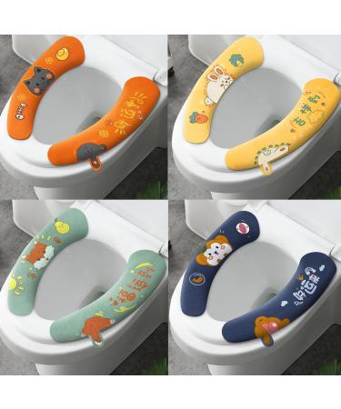 4 Pairs Toilet Seat Cover Cushion Toilet Seat Cover Warm Toilet Seat Cover Pads Warm Toilet Seat Covers Toilet Seat Mat Washable Bathroom Warmerwith Self-Adhesive Tape(C)