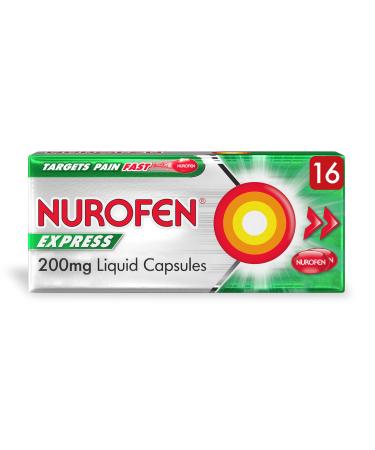 Nurofen Express Liquid Capsules Ibuprofen for Fast Headache Period Pain Cold and Flu Relief 200 mg 16 Liquid Capsules