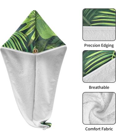 Tropical Green Palm Leaf Hair Towel 2 Pack - Super Absorbent Quick Dry Hair Turbans for Women & Girls | Stylish & Functional Hair Drying Solution - Buy Online on GoSupps.com