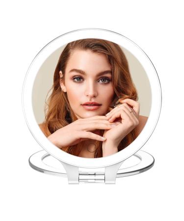 Rechargeable Magnifying Makeup Mirror 10X/1X Double Sided Lighted Travel Makeup Mirror with 3 Color Lights Adjustable Rotation, LED Vanity Tabletop Portable Desk Cosmetic Foldable Mirror