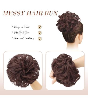 FESHFEN Messy Bun Hair Piece Synthetic Wavy Curly Chignon Ponytail Extension in Dark Auburn - 1PCS 38g - Buy Online on GoSupps.com