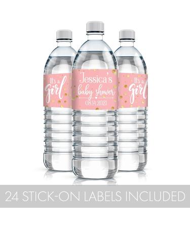 Custom Pink & Gold It's a Girl Baby Shower Water Bottle Labels - Set of 24 Stickers - Buy Online on GoSupps.com