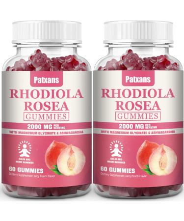 2 Packs 2000MG Sugar Free Rhodiola Rosea Gummies -Rhodiola Supplement &Cortisol Reducer for Endurance Mood &Stress Sleep& Fatigue Relief Support Non-GMO 120 Tablets Vegetarian Chews 60 Count (Pack of 2)