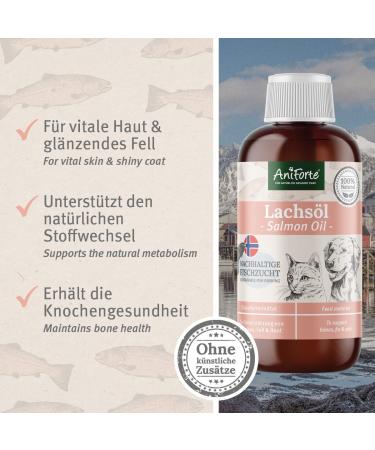 Aniforte Nature Salmon Oil for Dogs & Cats 250ml | Norwegian Omega 3 Oil for Skin & Hair - All-Natural No Artificial Additives - Buy Online on GoSupps.com
