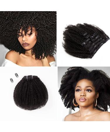 Saga Queen Brazilian Afro Kinky Curly Clip In Hair Extensions 9pcs 20clips 120g/pck Brazilian Virgin Human Hair Clip Ins (1 bundle 14inch  natural black) natural black 14 Inch (Pack of 1)