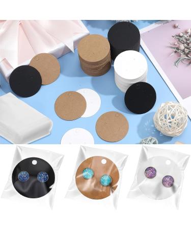 Earring Display Cards Kit - 600 Pieces Round Cardboard Holder Cards with Self-Seal Bags - 3 Colors Blank Kraft Paper Tags for Ear Studs and Earrings - Buy Online on GoSupps.com