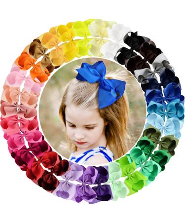 ALinmo 30 Colors 6 Inch Bows for Girls Grosgrain Ribbon Bowknot Hair Alligator Clips Hair Accessories for Baby Girls Infants Toddlers Kids Teens